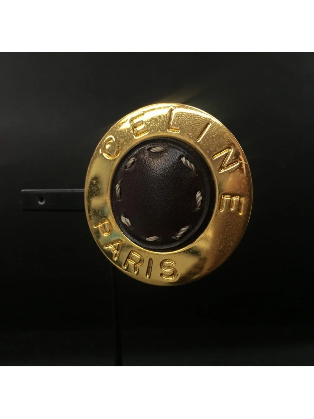 Vintage CELINE Paris 1992 Leather Stitched Medallion Clip-On Single Earring👝